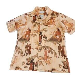 VTG 70s Hawaiian Matson Menu Aloha Shirt Identity Apparel by Malia Sz Large